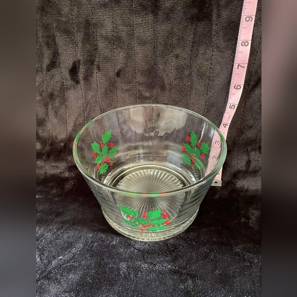 Vtg Indiana Glass Xmas Holly & Berry Serving Dish Snack Bowl IceBucket FREE SHIP - Picture 4 of 4